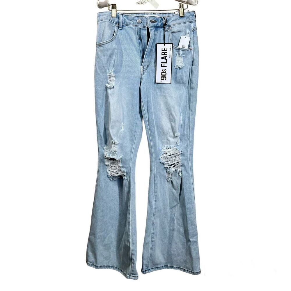 Almost Famous Distress Jeans 90's Flare Women's size 7 boho bell boots